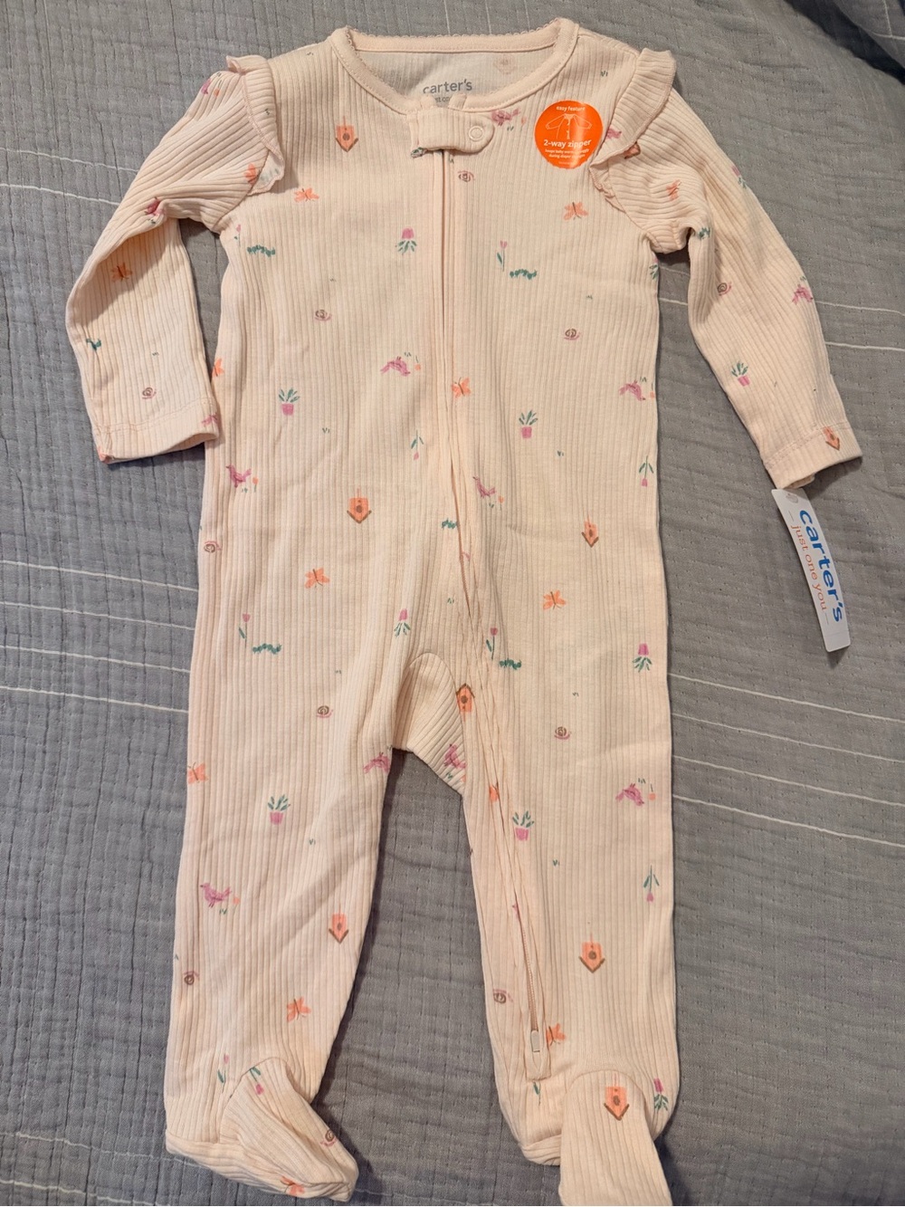 Carter's Pale Pink Floral Ribbed Footed One-Piece